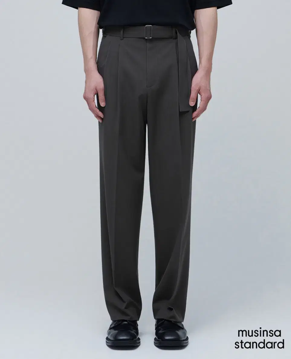 Mens Standard Real Wide Belted Slacks in Gunmetal