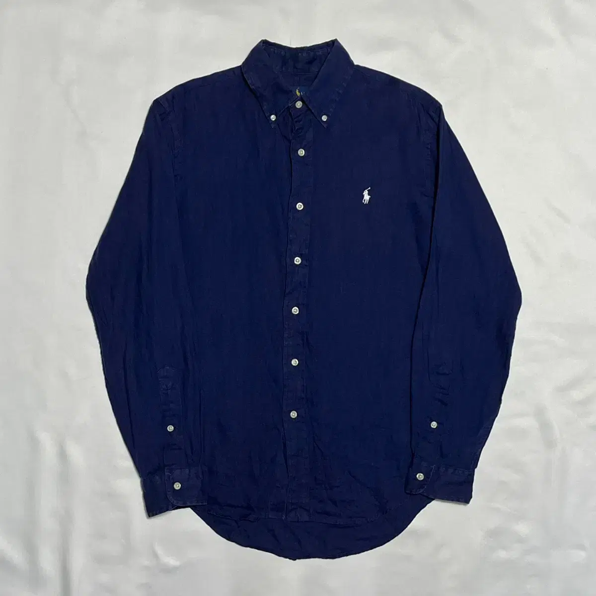 S Polo Ralph Lauren Navy Linen Long-Sleeved Shirt