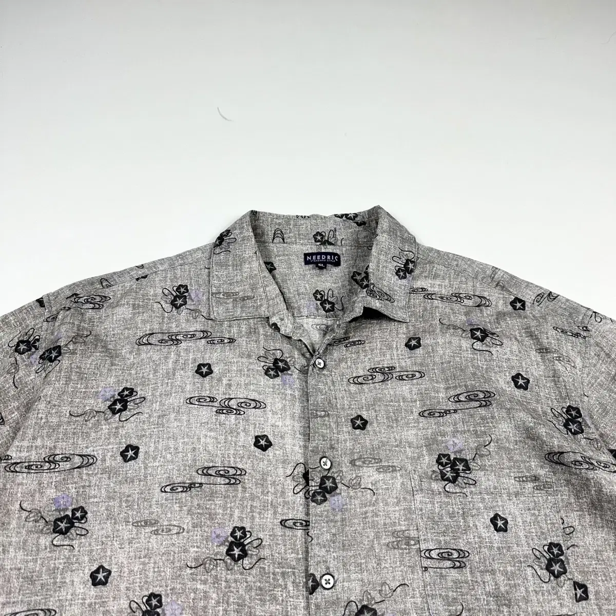 JPN Vintage Pattern Gray Hawaiian Short Sleeve Shirt (XXL)