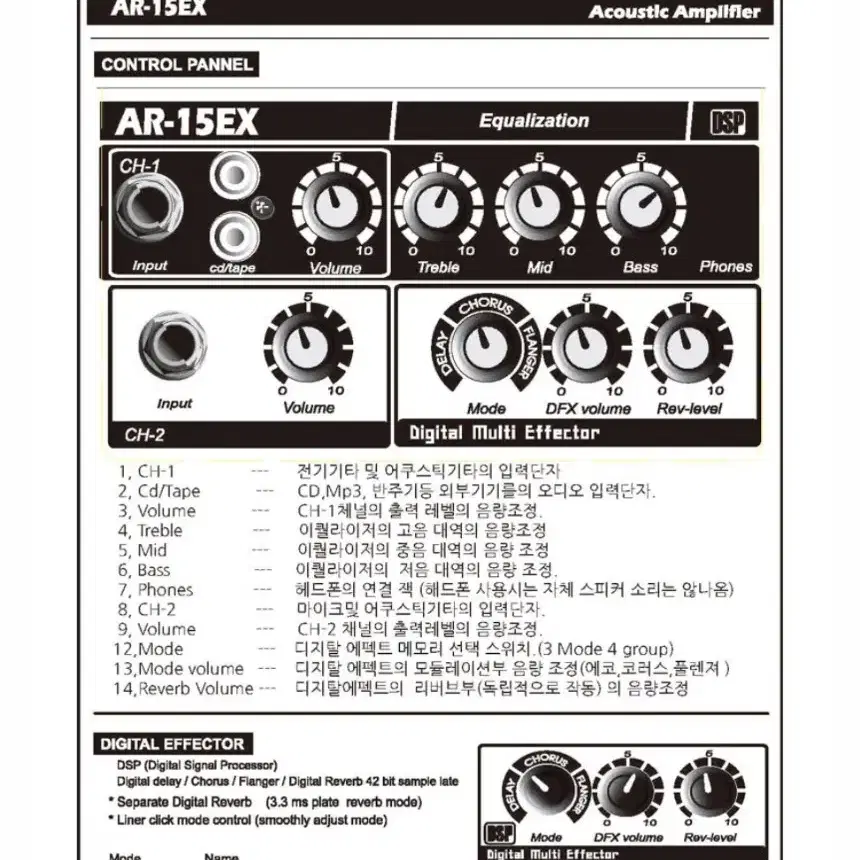 어쿠스틱 전용 이펙터 앰프 AR-15EX