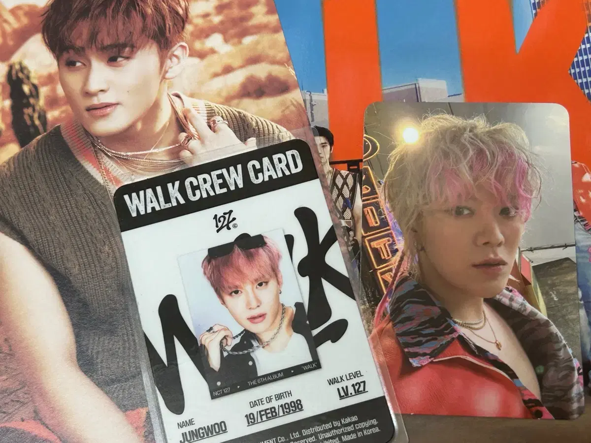 nct 127 walk @nct 127 walk @piggyduck yuta photocard, jungwoo id, mark postcard