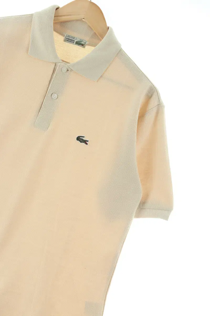 (L) Lacoste Short-sleeved kara T-shirt Beige cotton amekaji loose-fit-DF38