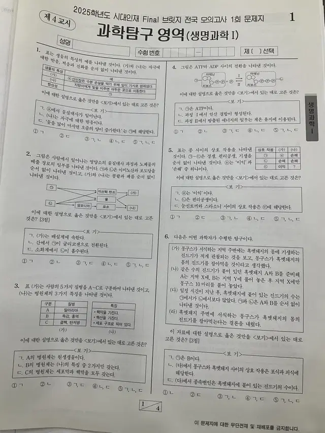 시대인재 2025 생명과학1