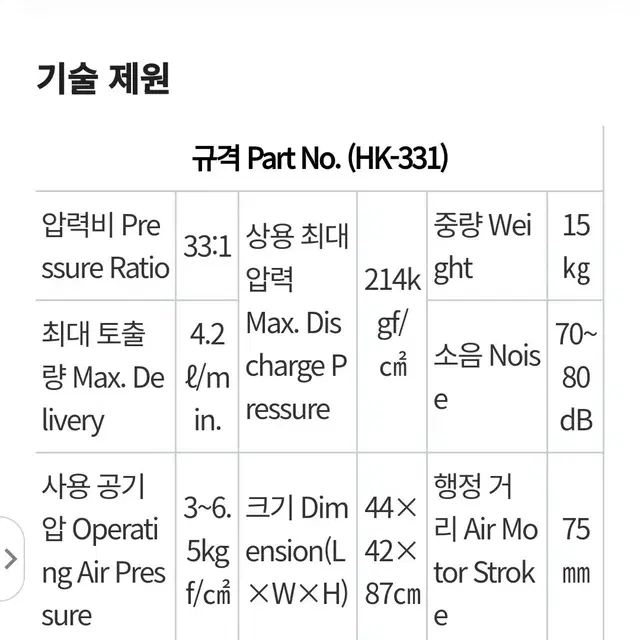 국산 한길정밀 에어 에어리스 33:1콤프레샤용