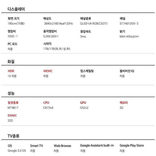 [렌탈_현금지원]더함 구글 OS QLED VRR 144Hz  75인치