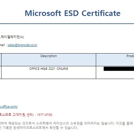 MS 오피스2021 홈앤비즈니스 ESD