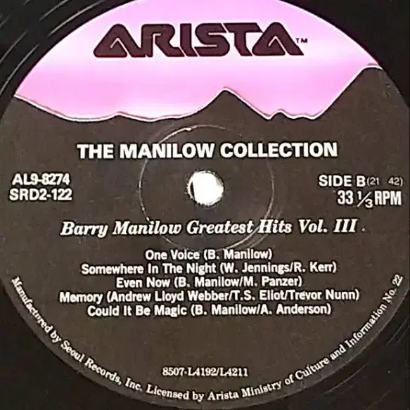 [LP] THE MANILOW COLLECTION 바이닐 (85년)