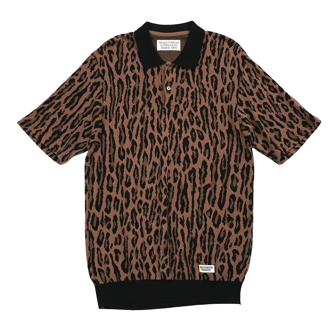 WACKO MARIA LEOPARD KNIT POLO BROWN