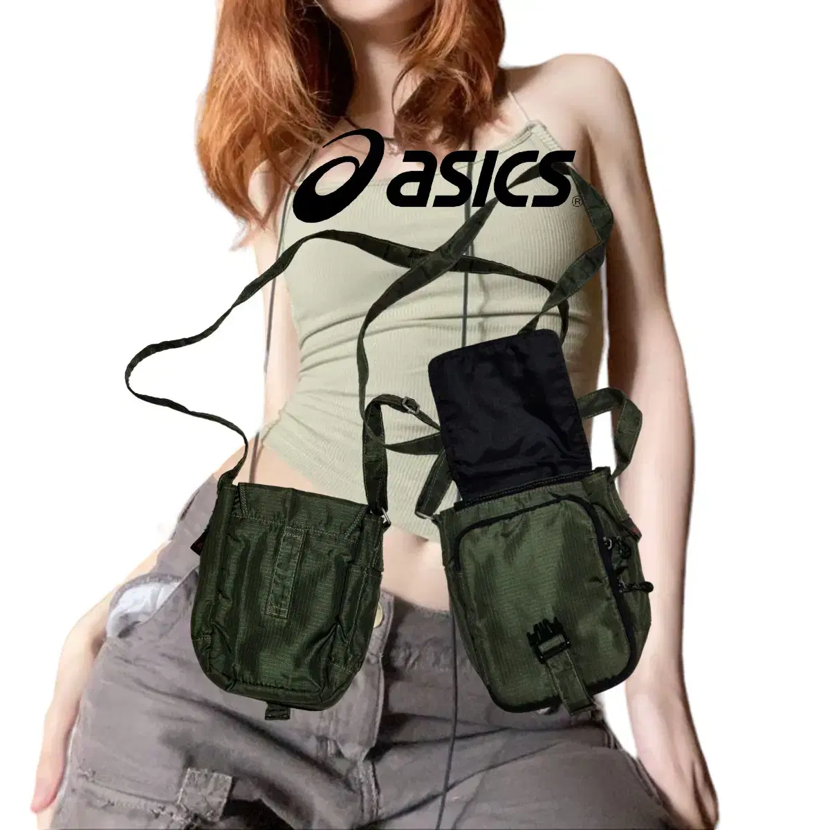 ASICS khaki sporty Cross Bag