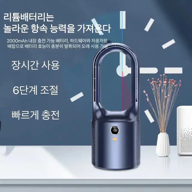 날개없는 탁상용 선풍기 무소음 에어서큘레이터 6단 조절 USB 충전