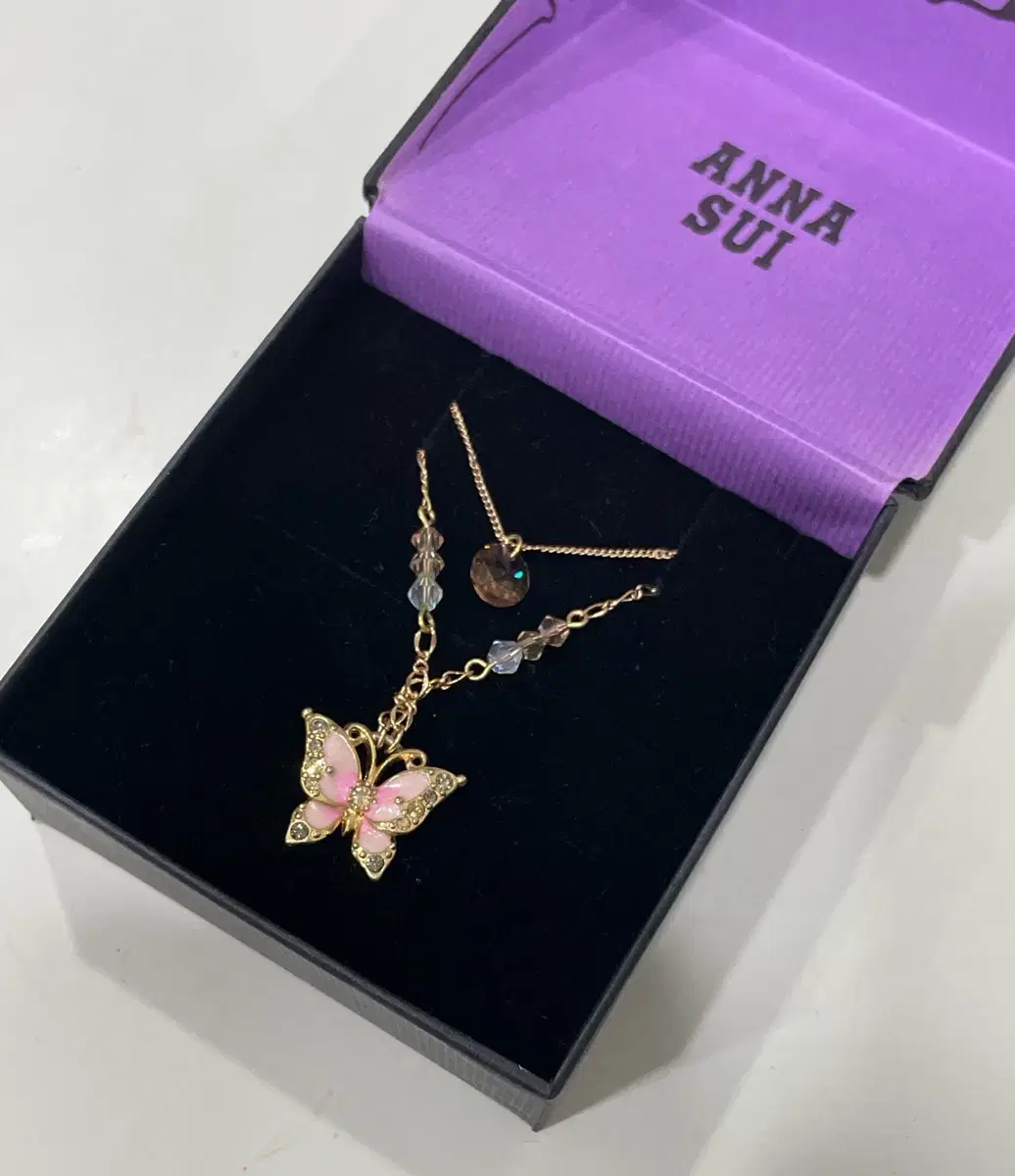 Anna Sui Rose Gold and Pink Butterfly Necklace Set