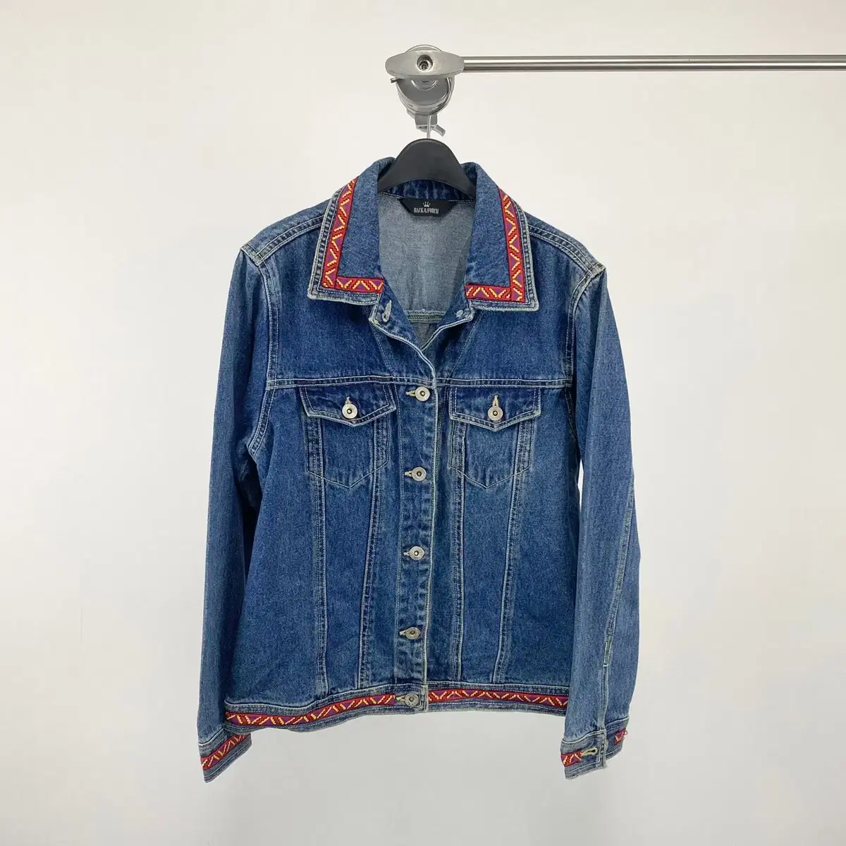 Vintage BACK&FORTH Ethnic Pattern Denim Jacket