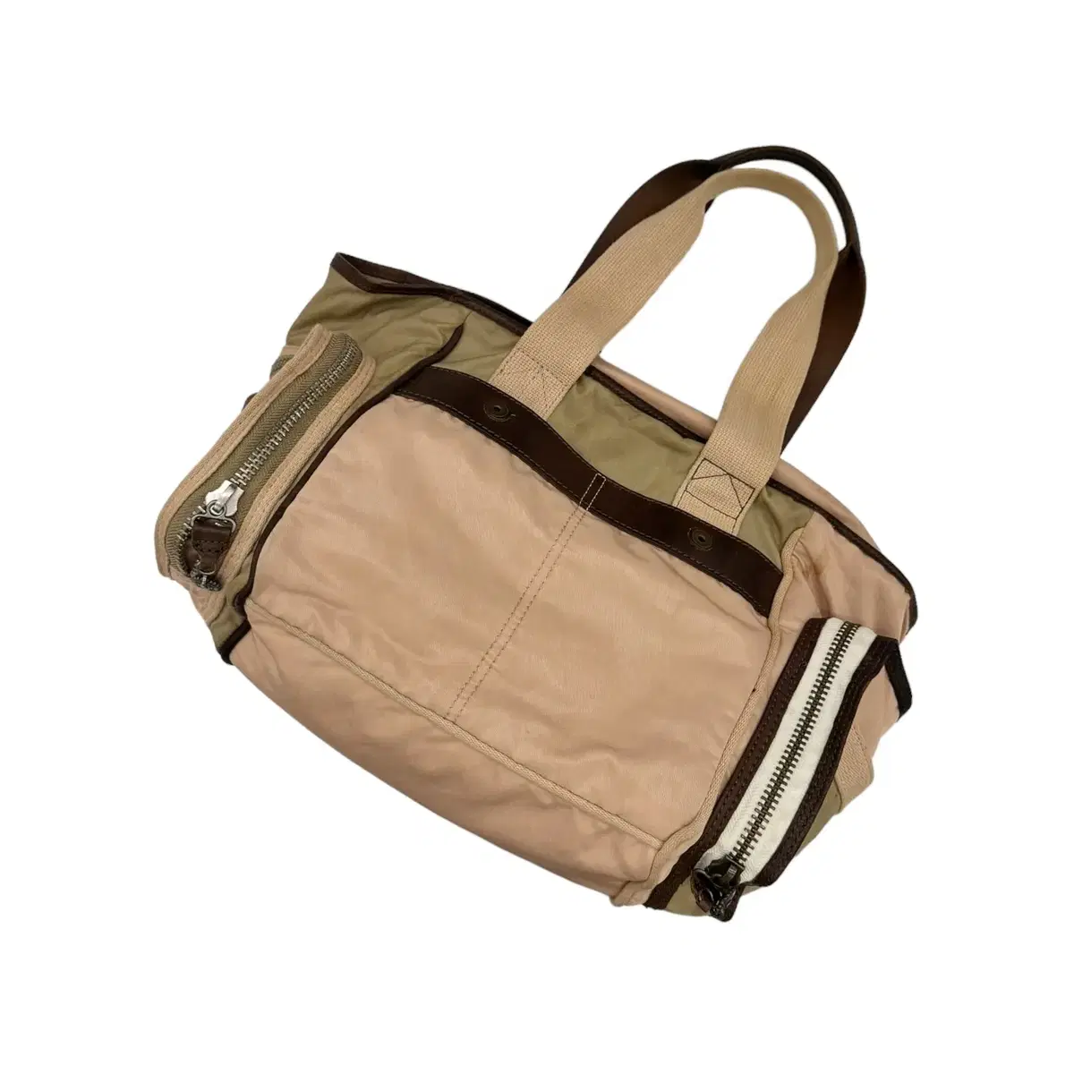 Diesel Black Gold Leather and Canvas Boston Bag Beige