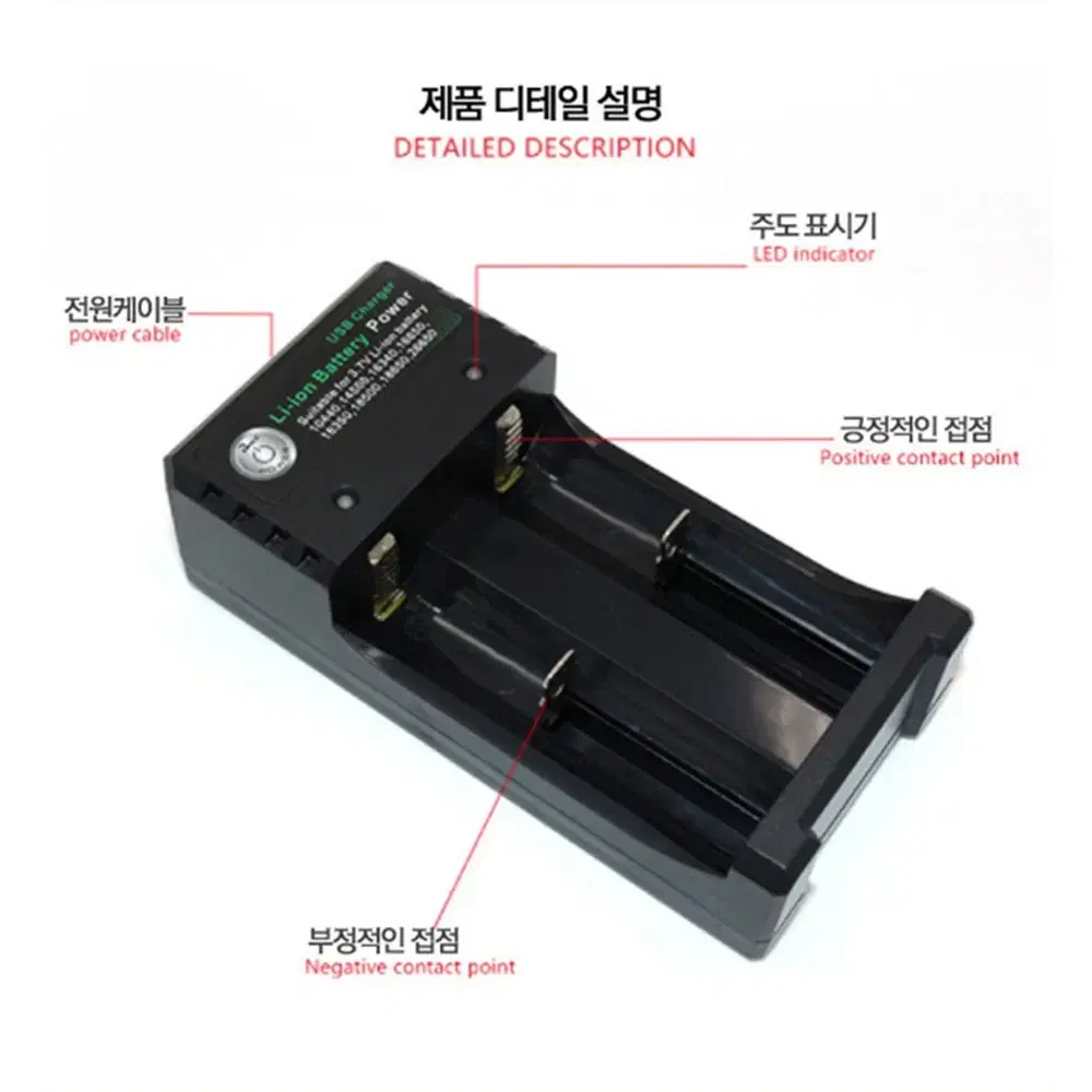 [무배] 2구 3.7V 리튬 건전지 충전기 세트 / USB 배터리 충전