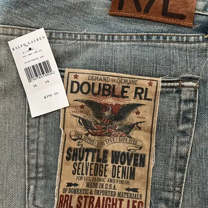 RRL 셀비지 워싱 데님 36x34 Made in USA  새제품