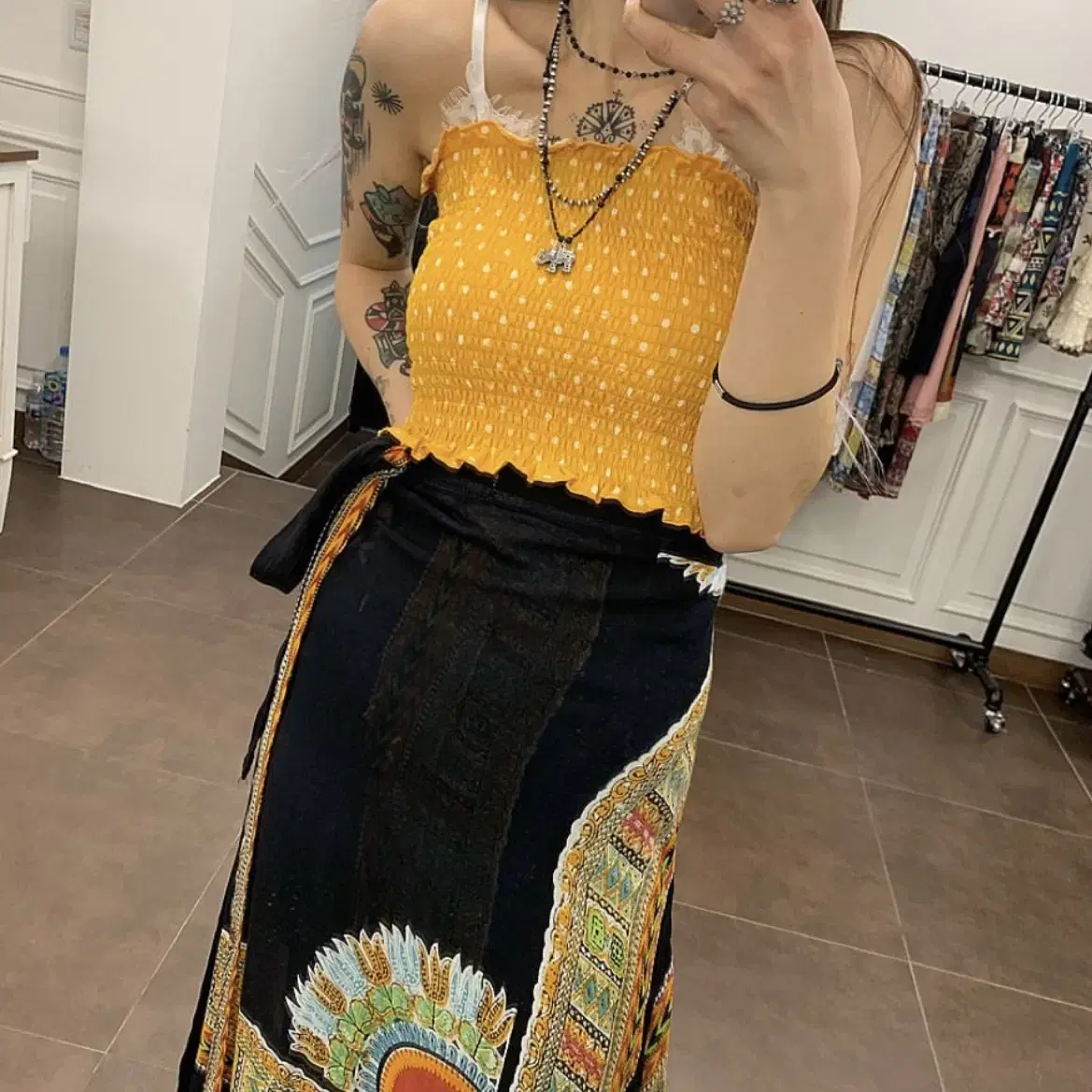 [Vintage]Yellow dote frill top