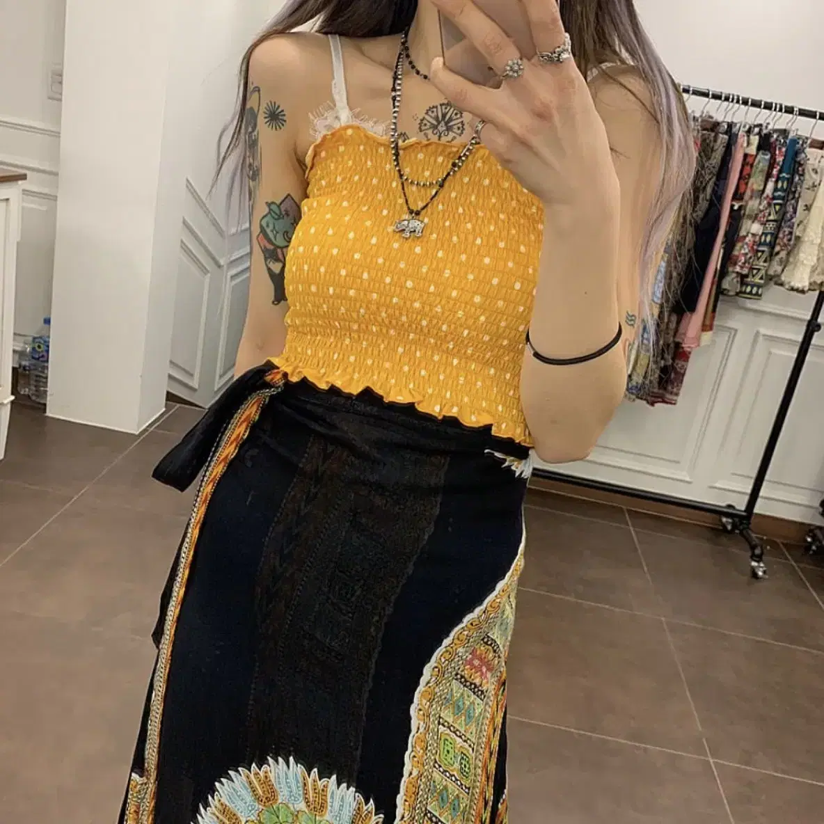 [Vintage]Yellow dote frill top