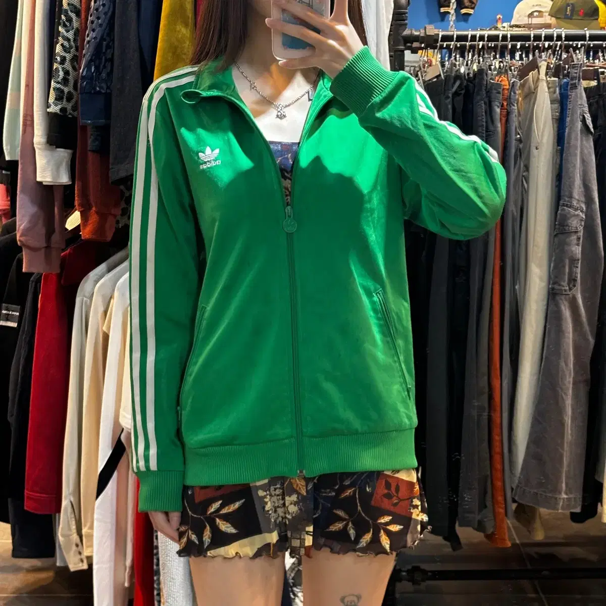 (NO.9) ADIDAS Adidas Green Trefoil Flame Mark Jersey Track Top