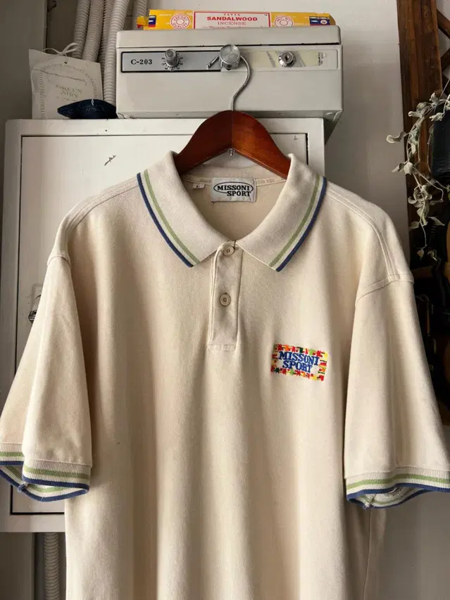 [L]90's MISSON SPORTS 빈티지 자수 링거 PK 티셔츠