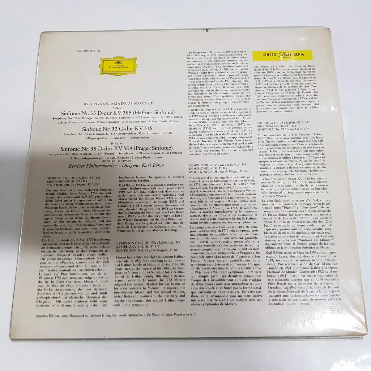 칼 뵘 - Karl Bohm - Mozart Symphonien LP