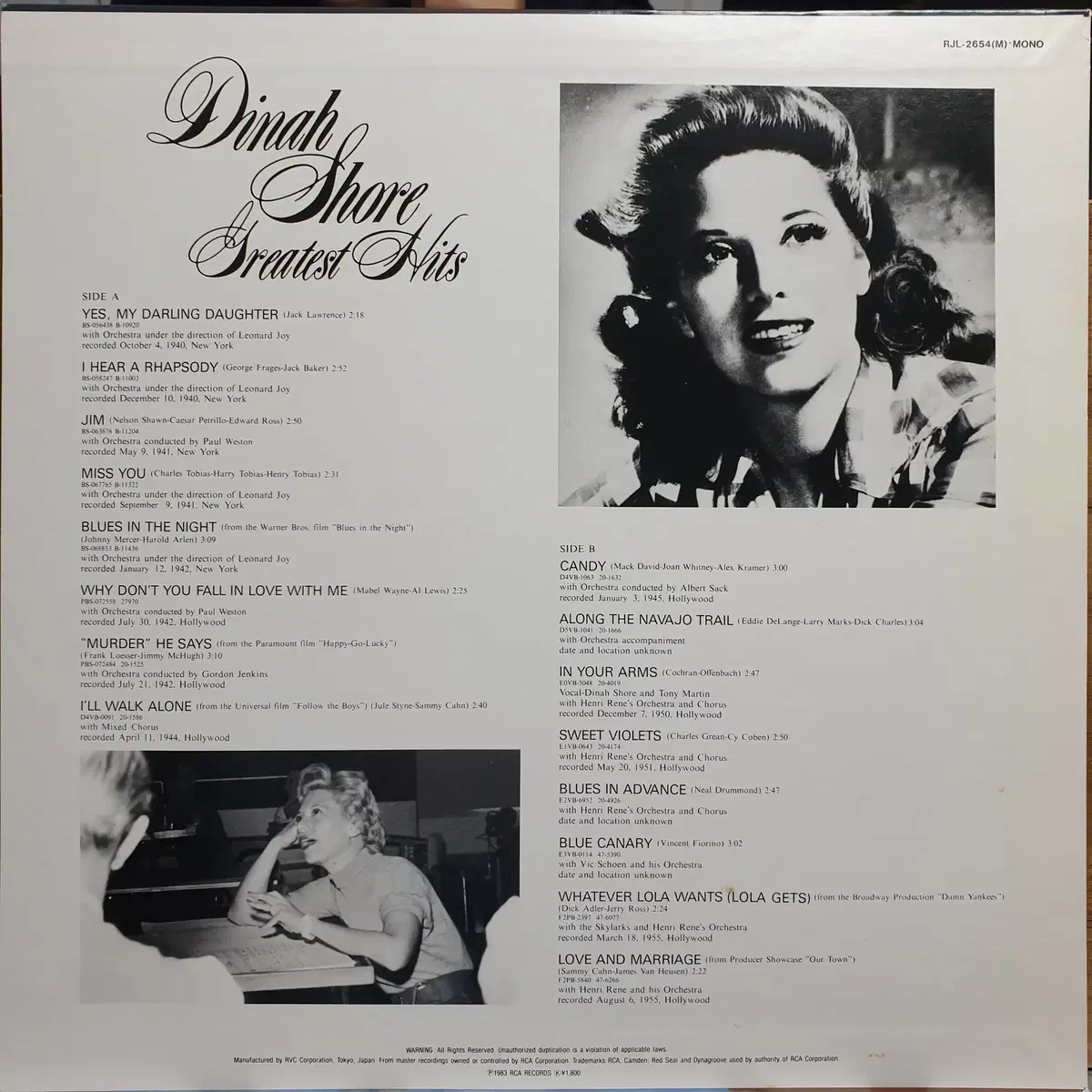 [중고LP] Dinah Shore / Greatest Hits