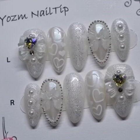 Yozm NailTip 화이트공주리본