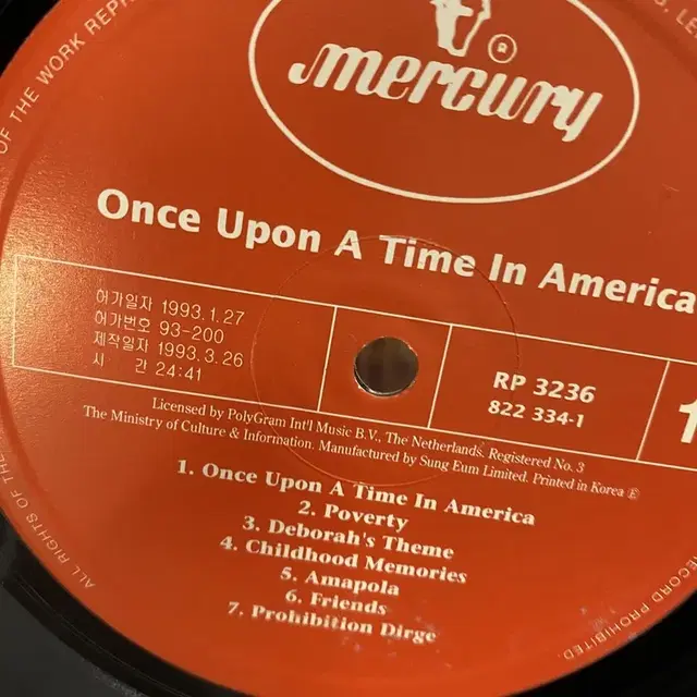 ONCE UPON A TIME IN AMERICA LP / AA3062