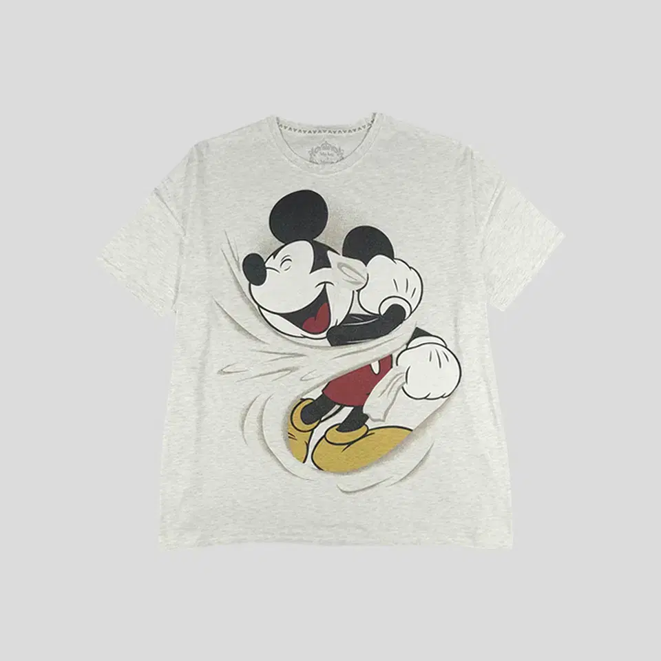 Disney Light Grey Mickey Mouse Big Printed Cotton Blend Big Size Short Sleeve T-Shirt 4