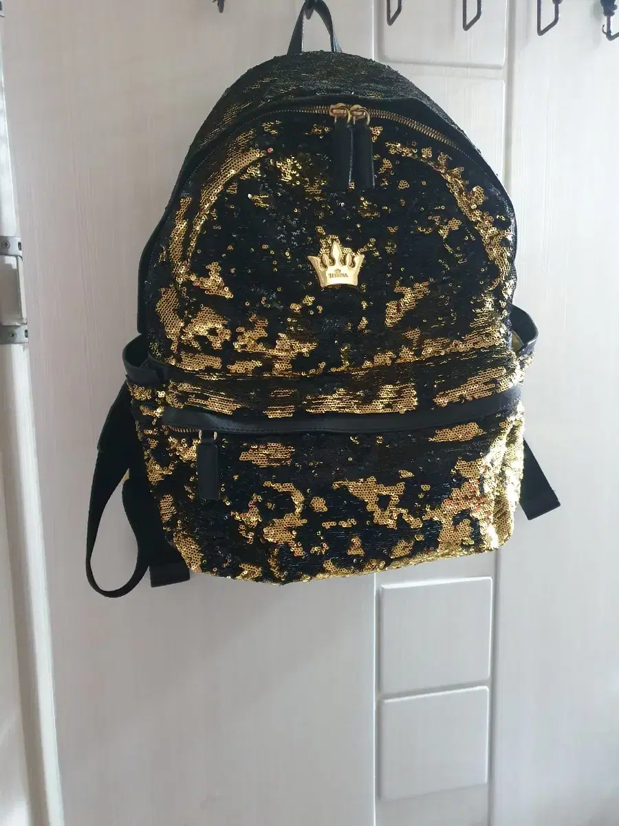 Jay's Sequins Backpack Keum Black Gilded Cowhide Leather Backpack Bag