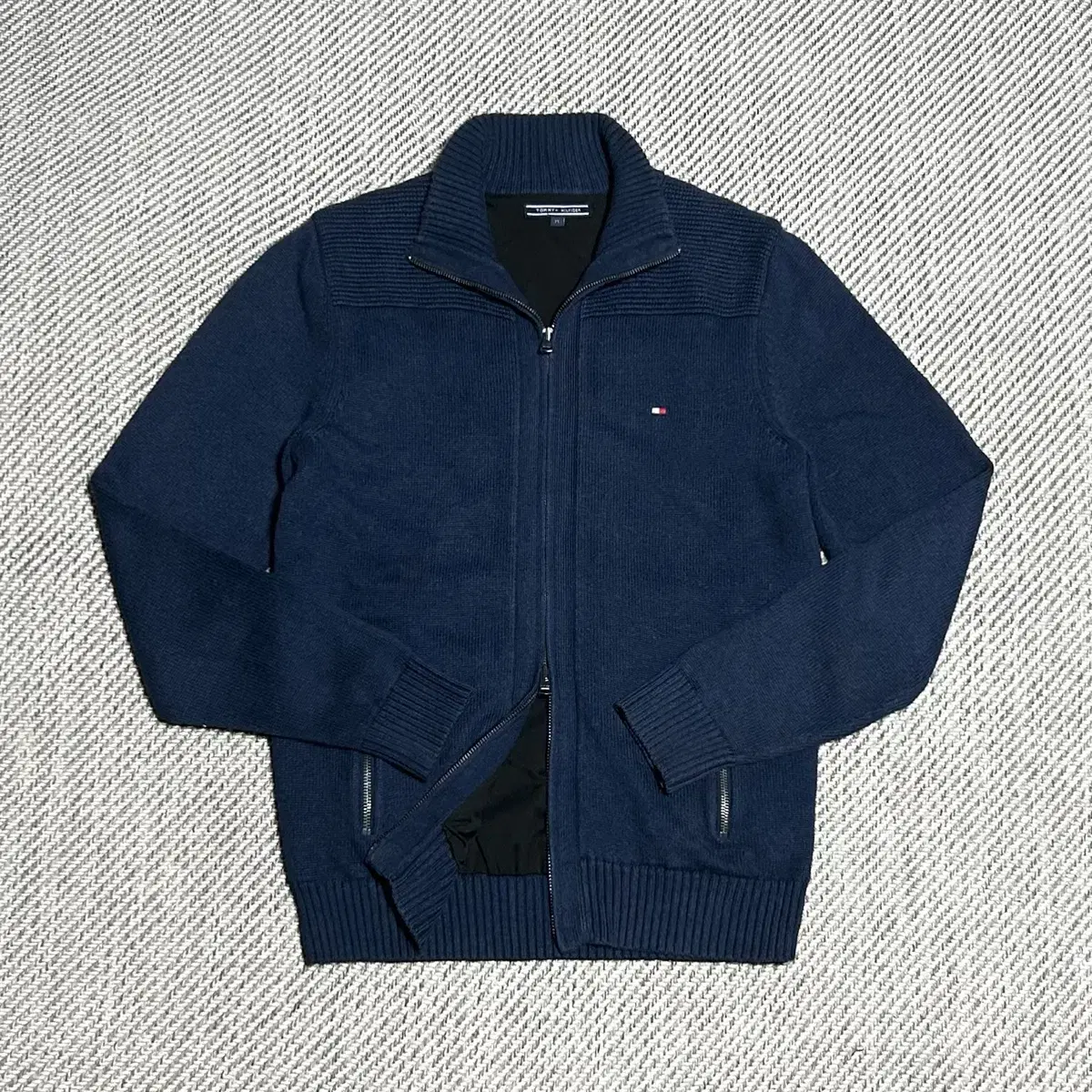 [ M ] Tommy Tommy Hilfiger Navy Two-Way Wool Zip-Up Knit