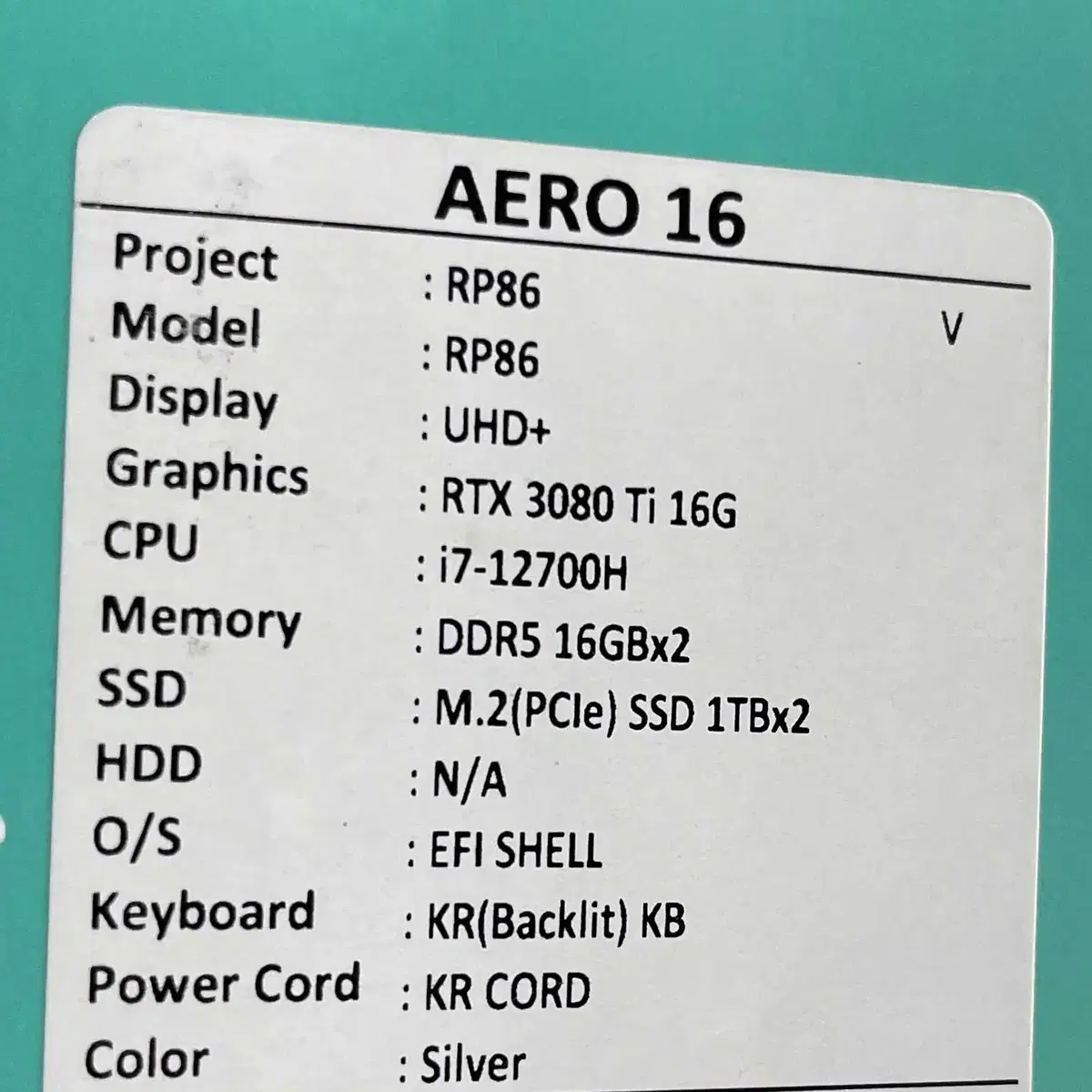 AERO 16 YES OLED I7 기가바이트 게임용 노트북