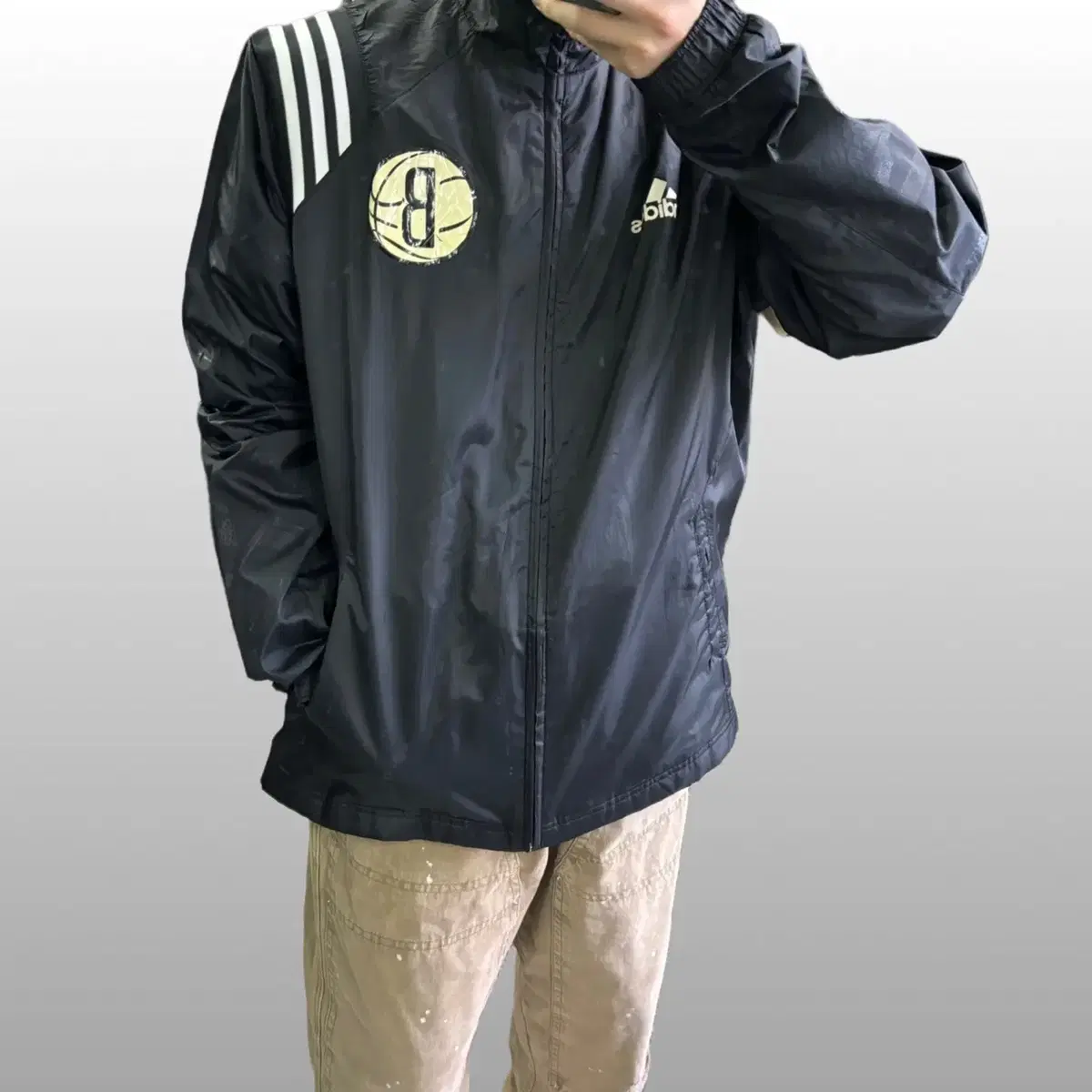 L Adidas Black NBA Overfit Brooklyn Nets Basketball Windbreaker