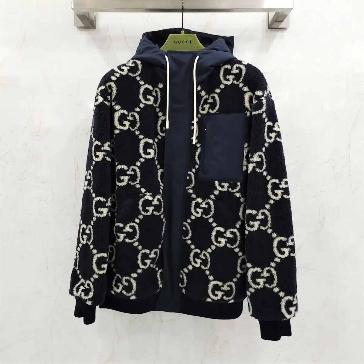 M / Gucci GG Fuzzy fabric jacquard hooded jacket