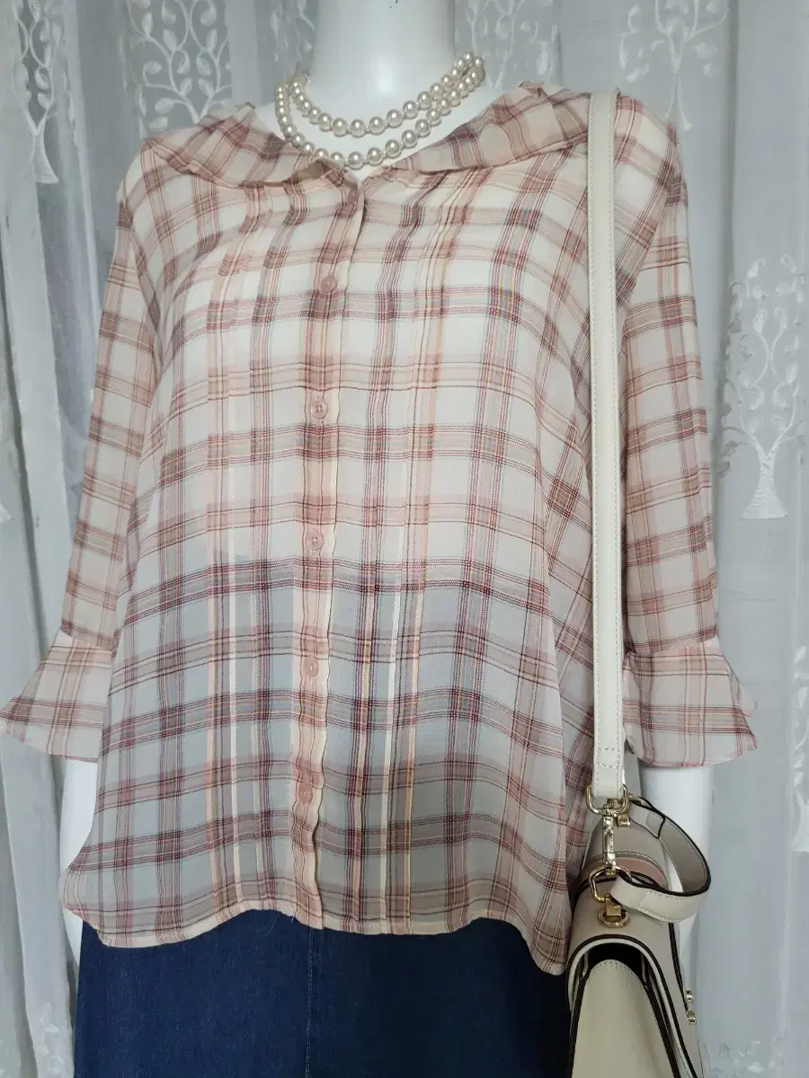 Roem Status Good Checked chiffon blouse...