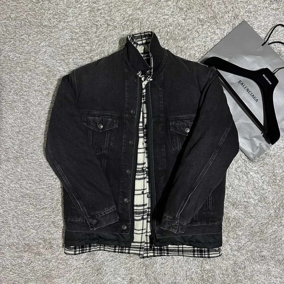 Balenciaga Denim layered over-quilted jacket