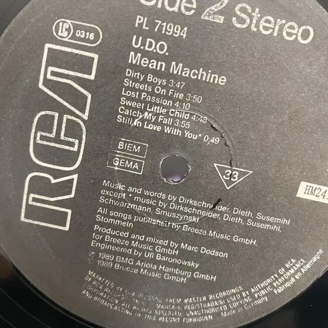 UDO MEAN MACHINE  LP / AA3132