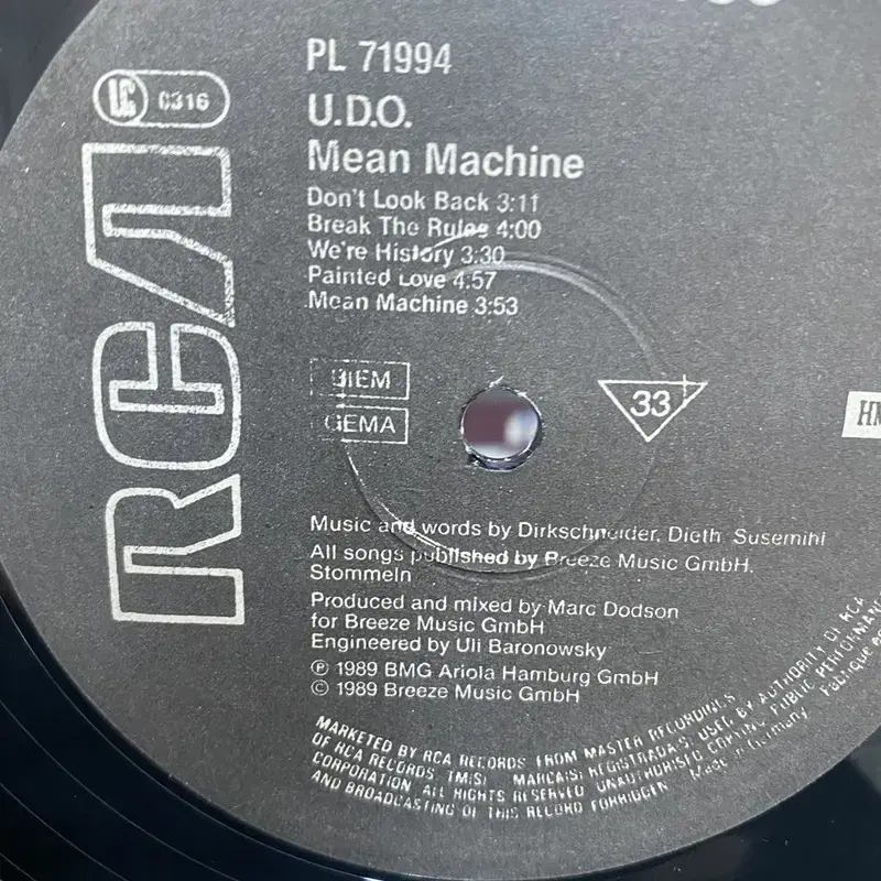 UDO MEAN MACHINE  LP / AA3132