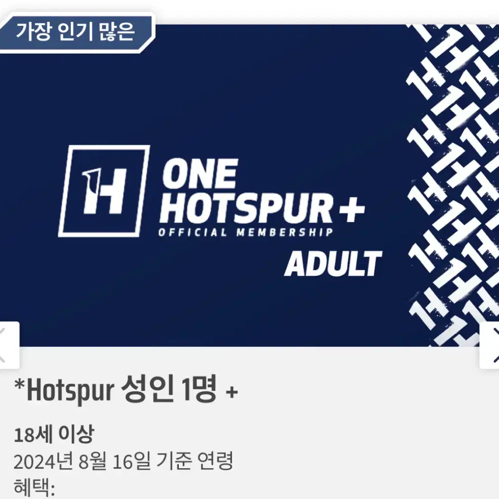 [최대2인] 토트넘 멤버쉽 one hotspur+ adult+ 대여