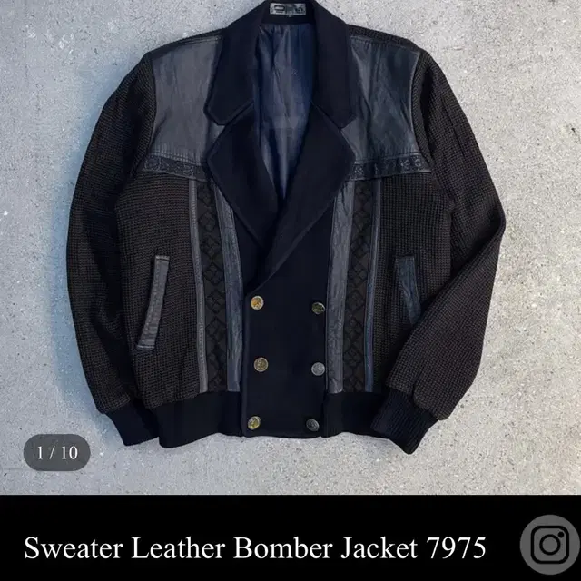 Sweater Leather Bomber Jacket L