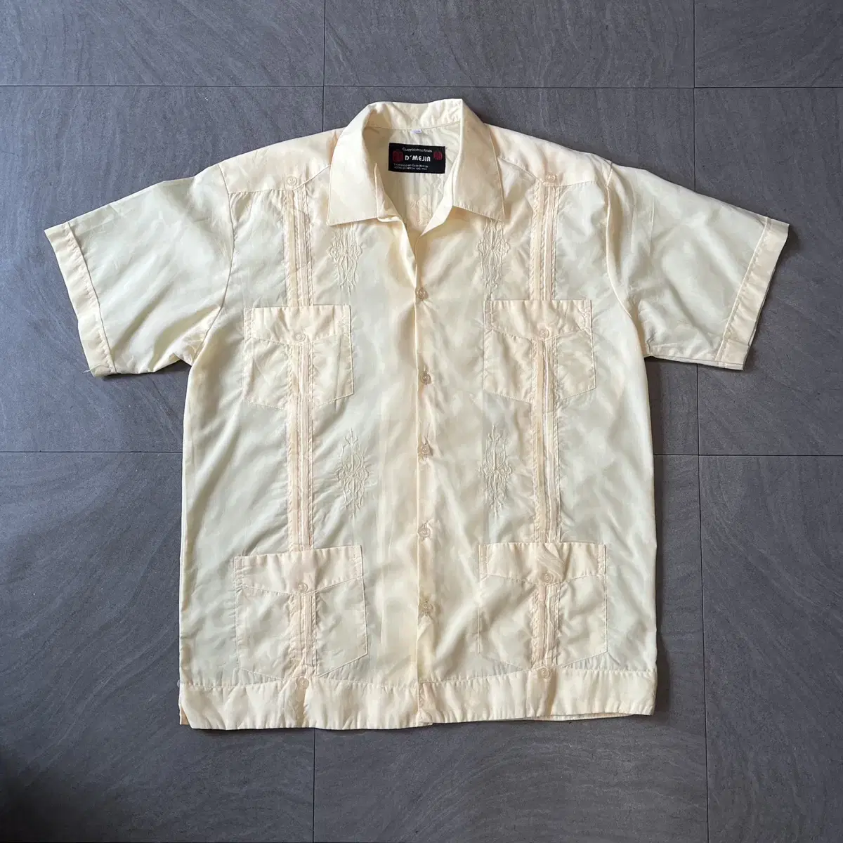 Vintage Guayabera Light Yellow Cuban Short Sleeve Shirt