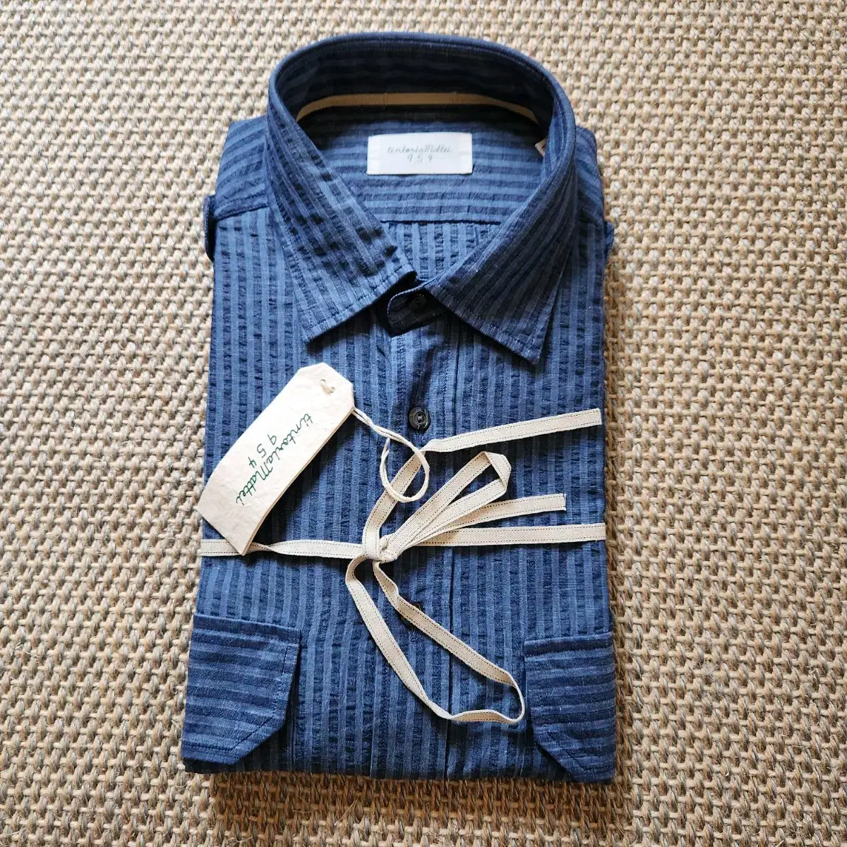 Tintaria Mattei 954 fine linen seersucker chambray shirt in Tintaria Mattei 954