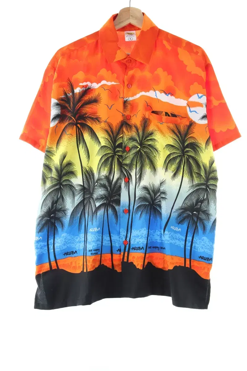 (L) BrandVintage Short Sleeve Shirt Southern Hawaiian Vacation Old School-E100