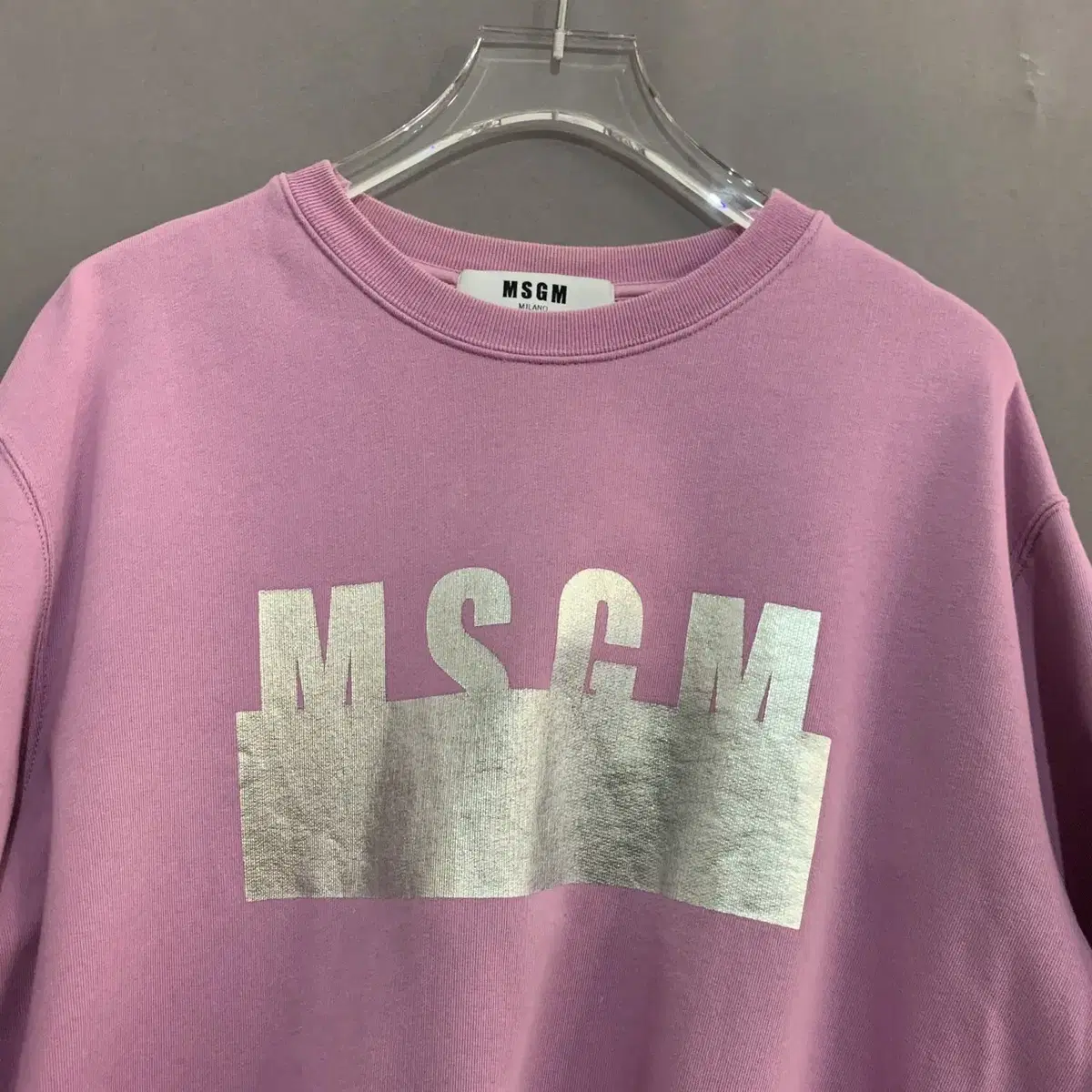 S MSGM 11주년 실버 로고 핑크 오버핏 맨투맨