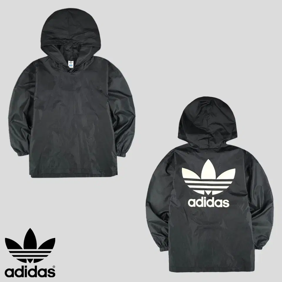 Adidas Descent 90s JP Black Trefoil Big Print Nylon100 Hoodie Lightweight