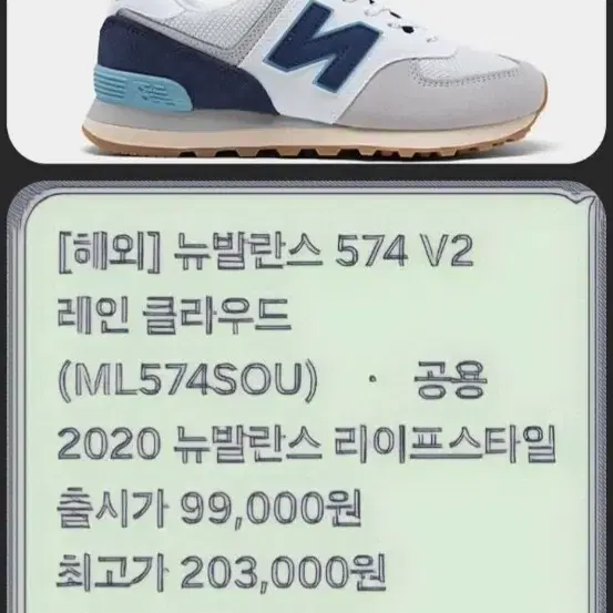 뉴발란스 574 V2 레인 클라우드 공용 255 무료배송