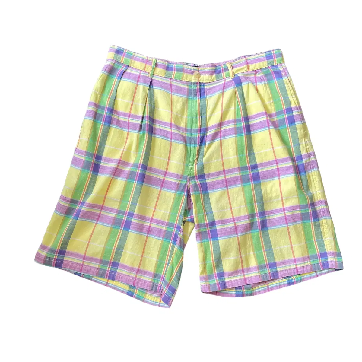 (34) Polo Ralph Lauren Lemon-Purple Check Cotton Vahn Half Pants