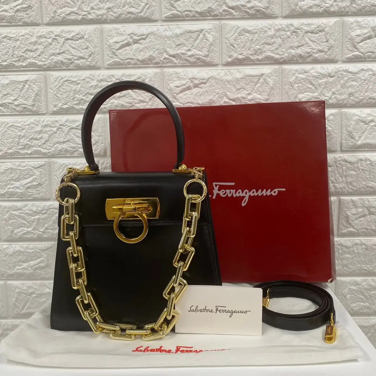 FERRAGAMO / 빈티지 페레가모 블랙 간치니 스몰 켈리백 /투웨이백