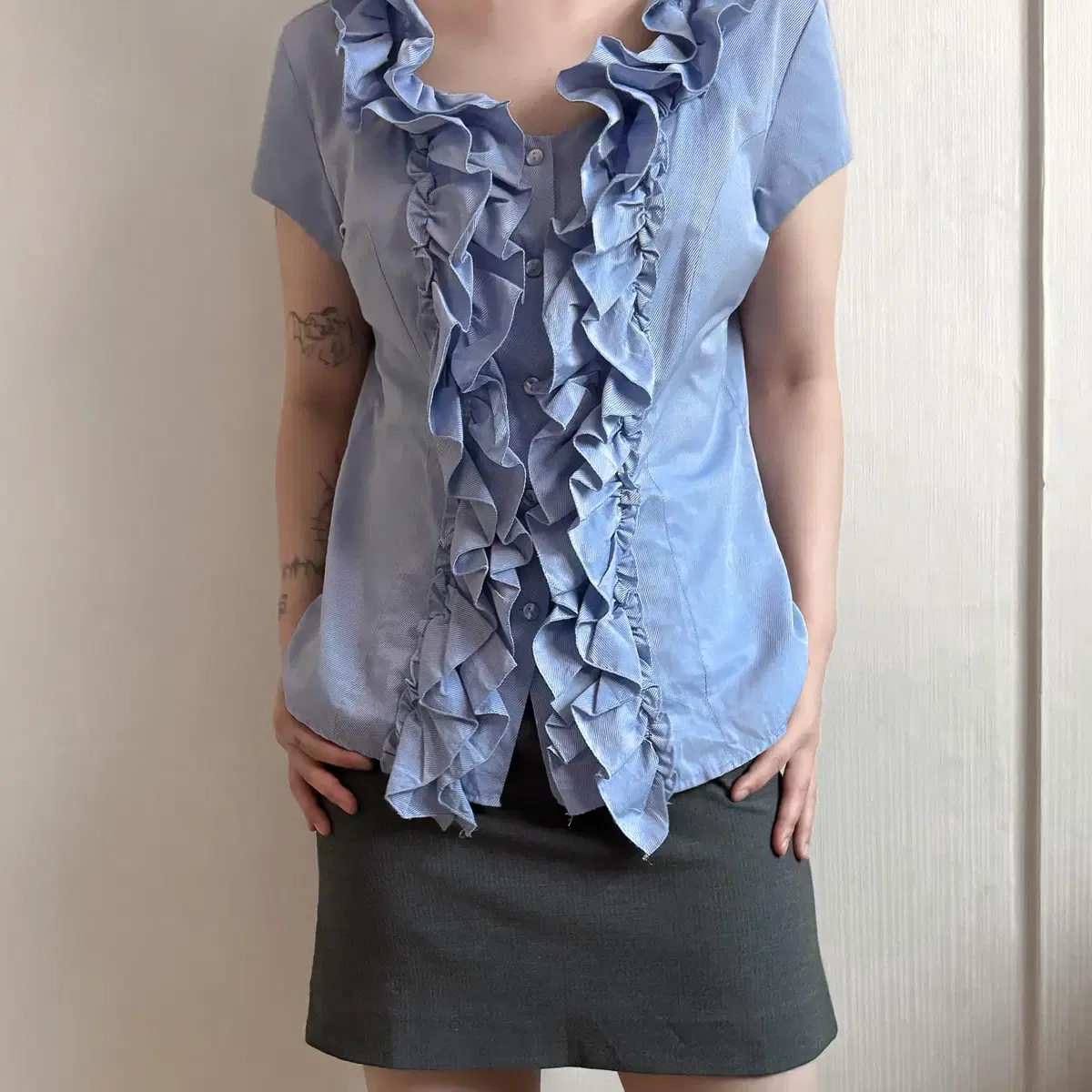 Naracamicie stripe pattern frill shirt