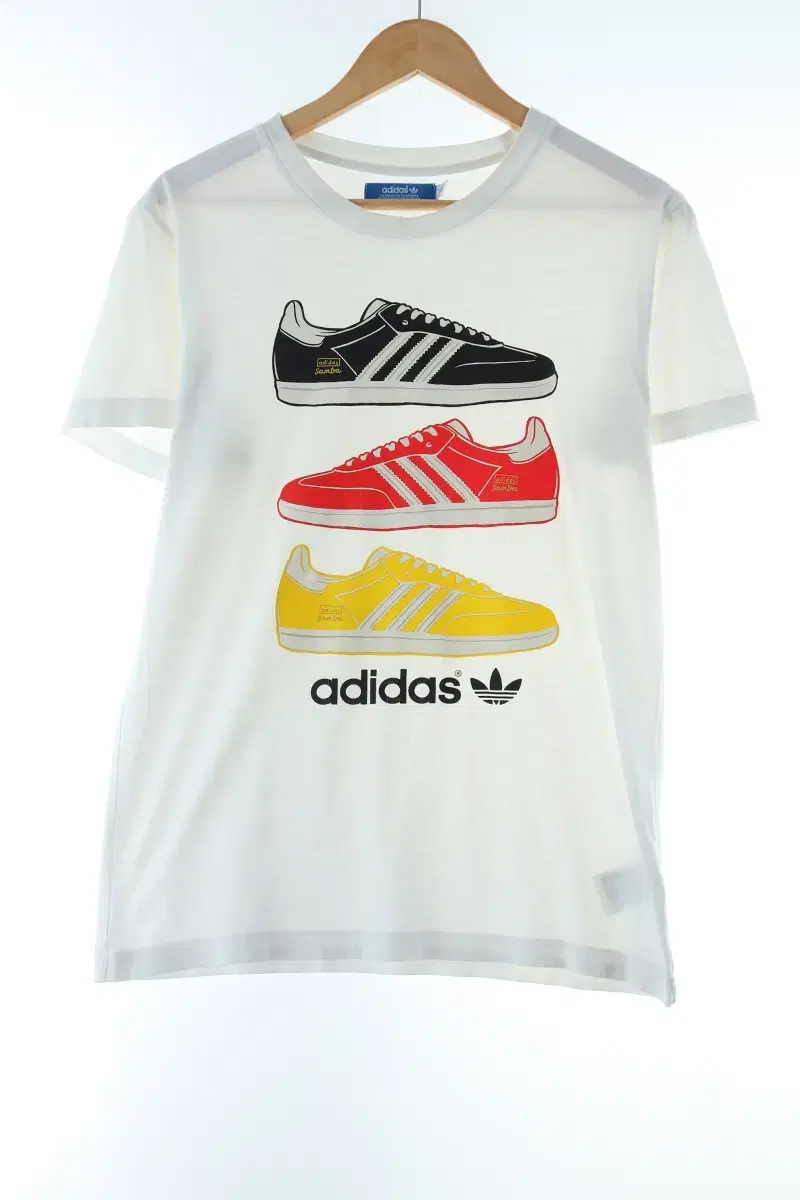 (L) Adidas Short Sleeve T-Shirt White Shoe Print Basic Fit - E183