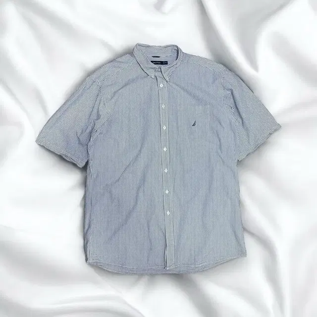 Nautica Button Shirt Seersucker Blue Str